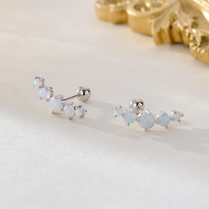 Girls 925 Sterling Silver Exquisite Opal Bead Screw Stud Earrings for Women Girls Minimalist Fine Jewelry