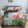 Картина маслом Цветы King Queen Комплект постельного белья Цветной цветочный пододеяльник Розовые розы Листья Покрывало из полиэстера Покрывало