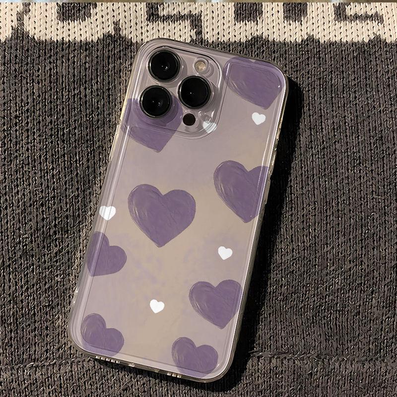 Чехол с масляной живописью «Пурпурное сердце» для Apple iPhone 13-16 Pro Max, прозрачный космический дизайн