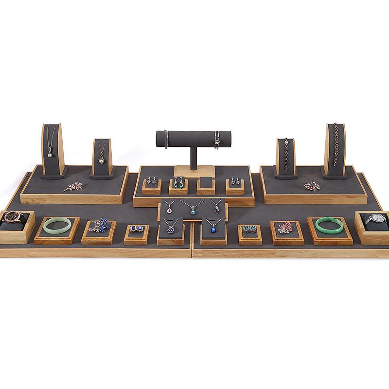 Деревянная подставка для украшений из массива дерева для серег, колец и ожерелий с нефритовым подносом
