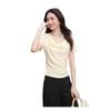 Summer swinging neck pullover simple solid color short-sleeved T-shirt casual commuter top niche design bottoming shirt