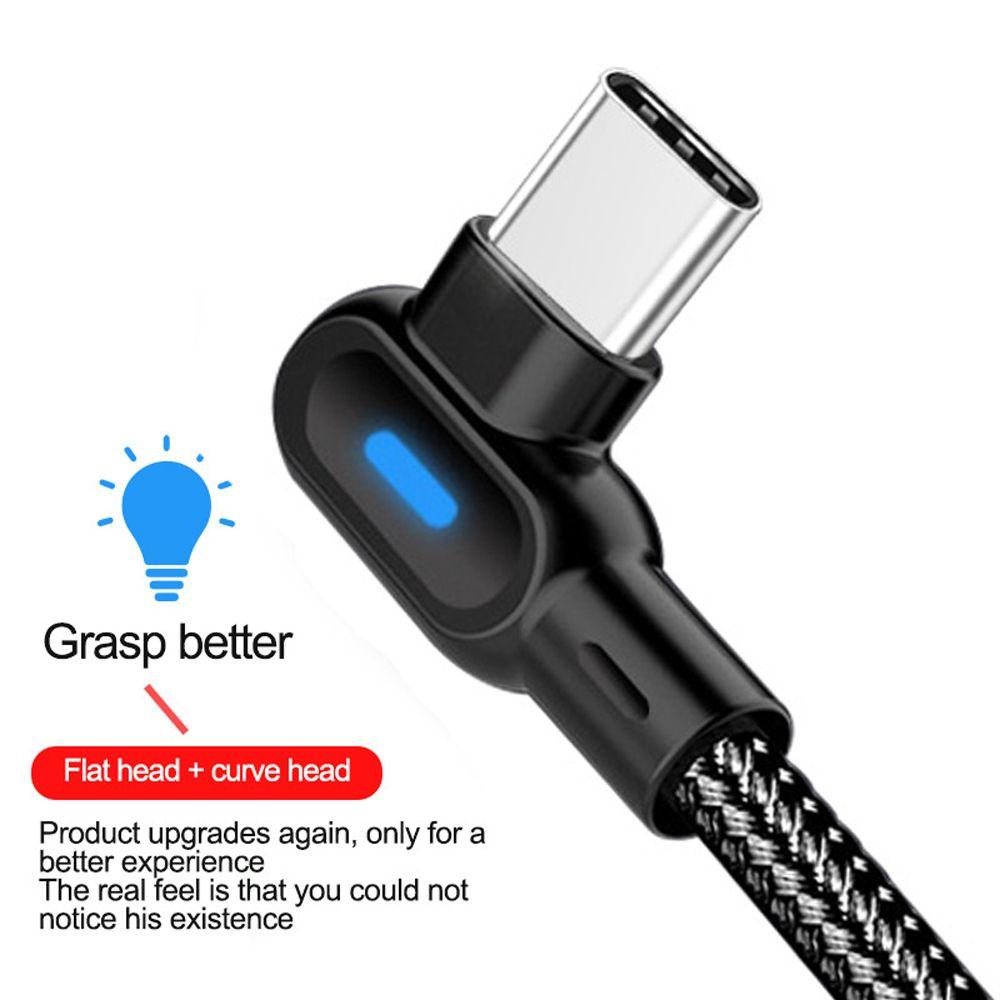 Angle Adapter With LED Light Micro USB Type C Cable Charger Wire Data Cable Fast Charging Cable