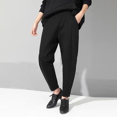Темные крутые женские брюки, весенние и осенние повседневные брюки, тонкие брюки с эластичной резинкой на талии, маленькие брюки-харун