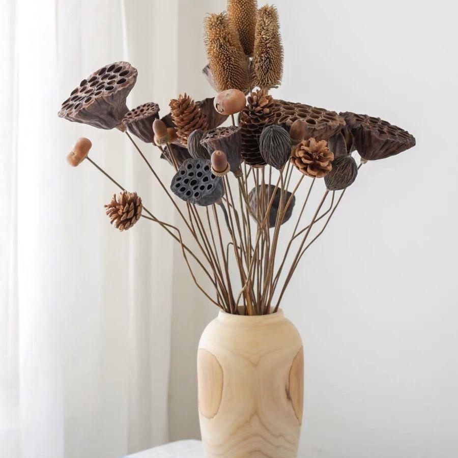 Zen Bouquet: Preserved Natural Cotton and Wheat Ear Flower Arrangement for Living Room Decor