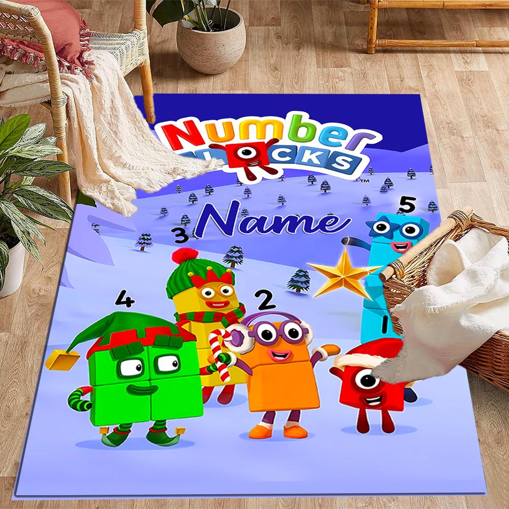 Number Blocks Winter Fun Customizable Name Floor Rug Office Rug Design for Playrooms Bedrooms Entryway Outdoor Anti-slip Rug Office home decor