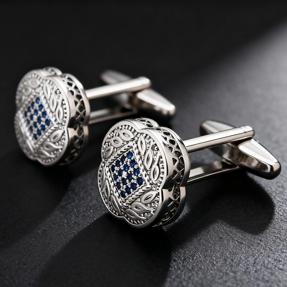 Men's Cufflink Set, White Rectangular Crystal Cufflinks, Paired with Gift Boxes.