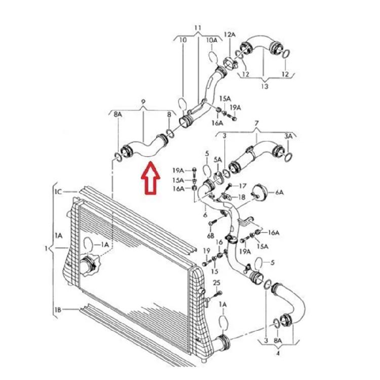Шланг интеркулера Охлаждающая жидкость Радиатор Нагнетатель Воздуховод для 1K0145832B 1K0145832C 1K0145832E 1K0145834L 1K0145834G
