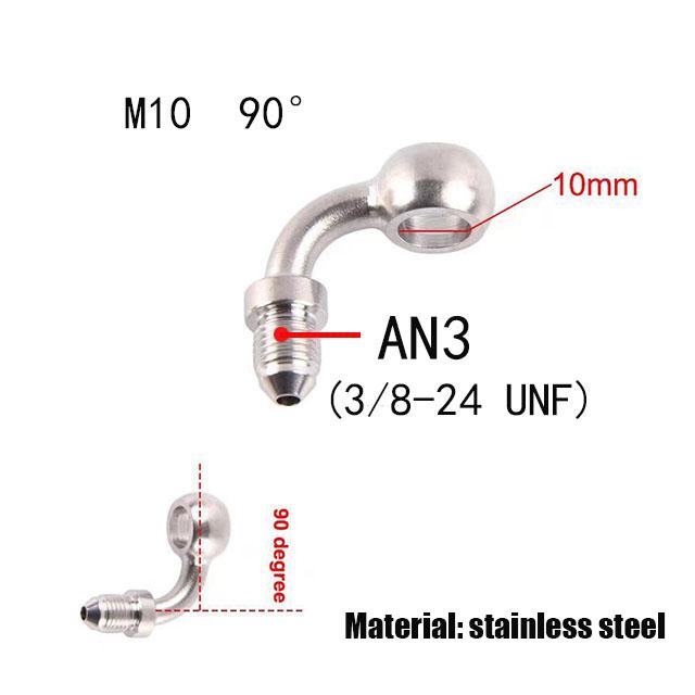 Automotive Stainless Steel Brake Hose Fitting Connector Adapter M10 0 °28°90°Male16X1.5 10X1Female Crimping Joint Universal Moto
