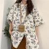Женские рубашки с французским принтом с коротким рукавом, летние тонкие универсальные блузки свободного кроя средней длины с лацканами и застежкой на одну пуговицу