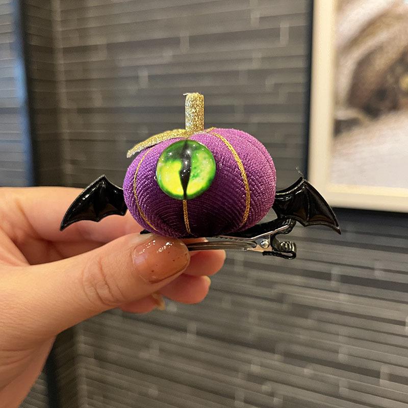 Kids' Halloween Hair Accessories: One-Eyed Pumpkin Bat Clip & Headband