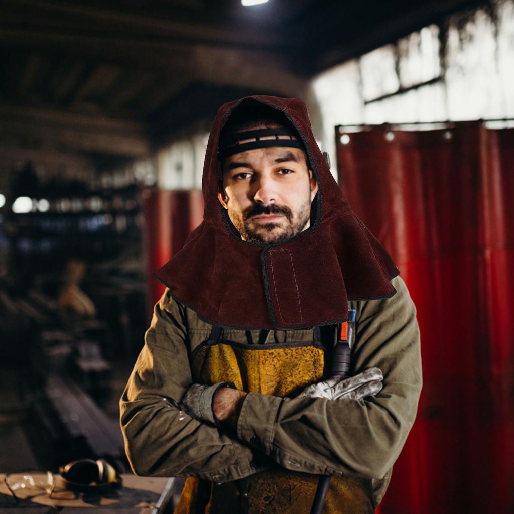 Welding Hood Cowhide Flame Resistant Cap Welding With Neck Drape Welding Equipment Supplies Safety Gear Headwear