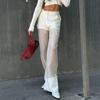 Весенние прозрачные лоскутные прямые брюки женские с высокой талией и карманом на молнии модные уличные узкие женские брюки