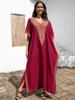 Sexy V-neck Gold Embroidery Long Beach Dress Women's Red Vintage Kaftan Loose Beachwear Vacation Swimsuit Bikini Cover-ups