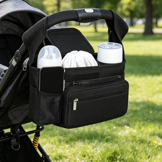 Stroller Storage Bag, for with Adjustable Straps, Waterproof Oxford Fabric Multi-Compartment Organize, for Baby Bottles Diapers Keys