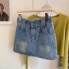 Уникальный Шарм Тонкий Раздел Дня Пакет Бедра Высокая Талия Ретро Полубоди Юбка-трапеция Брюки Ms. Летняя модная джинсовая короткая юбка