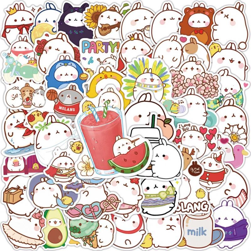 50 шт. Милые мультяшные круглые водонепроницаемые наклейки с кроликом для чемодана, блокнота, скейтборда