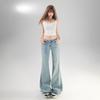 Low-rise slightly pulled jeans women's spring and autumn new Spice Girl light blue elastic and thin horseshoe flared floor pants