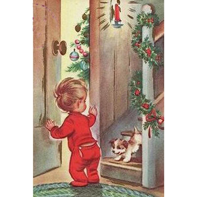 Алмазная вышивка "Осенний пейзаж" и "Ребенок и щенок".4 размера холста