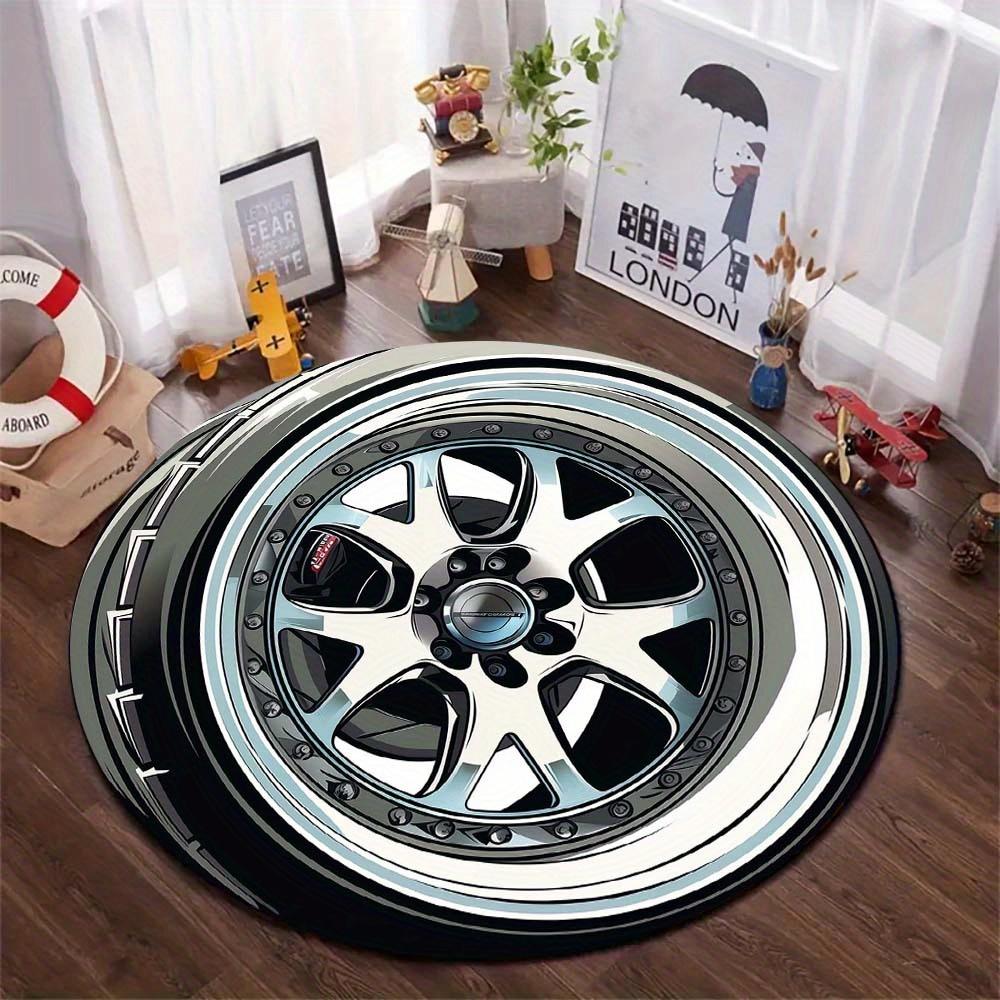 Vintage JDM Car Wheel Round Rug Deep Dish Rim Print NonSlip Floor Mat for Game Room Garage Man Cave Car Enthusiast Decor