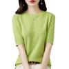 Spring Women's T-shirt Round Neck Knitted T-shirt Solid Colour Hollow Out Tops Knitwear