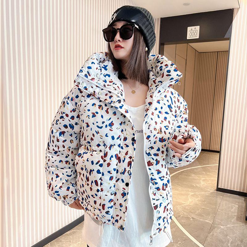 Fashionable Short Winter Cotton Jacket for Women - Loose Fit Bread Coat with Floral Patterns