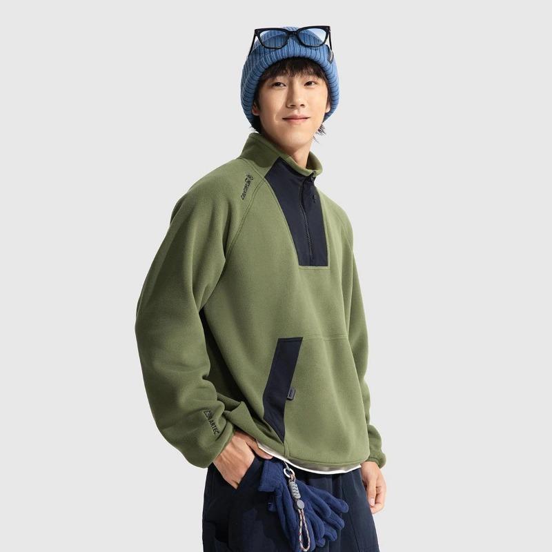 Li Ning Outdoor CF Влагоотводящий Теплый Флис Свободный Пуловер Буквы Реглан Длинный Рукав Стойка Воротник Флисовая Куртка Мужские Куртки AWDVE29-3
