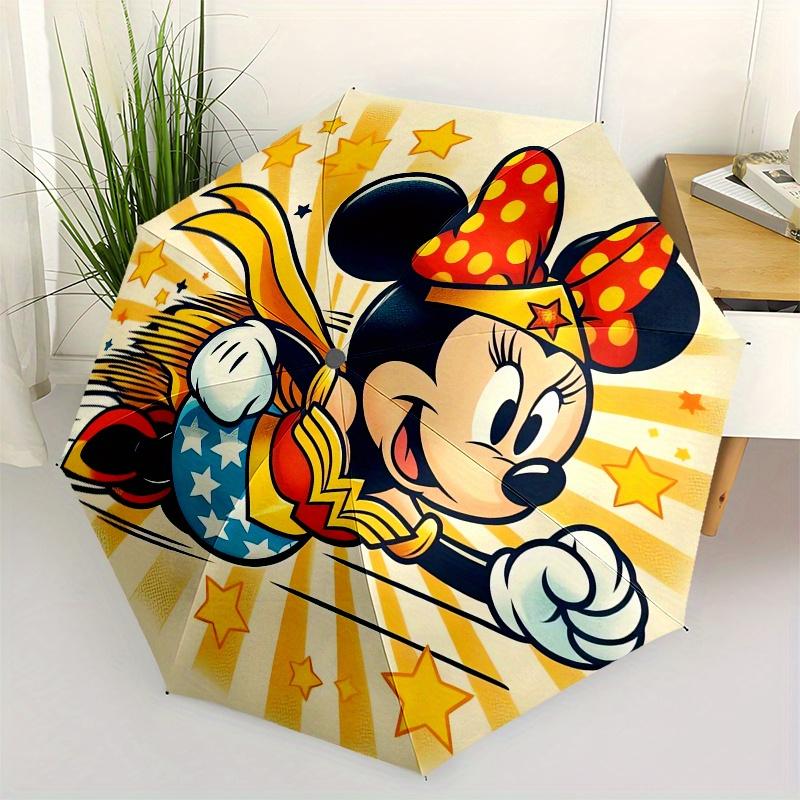 Minnie Mouse,Superhero Automatic Folding Umbrella - Simple 8-Rib Design, Bright Cartoon Pattern, Durable Iron Frame, Suitable For Travel, Ou
