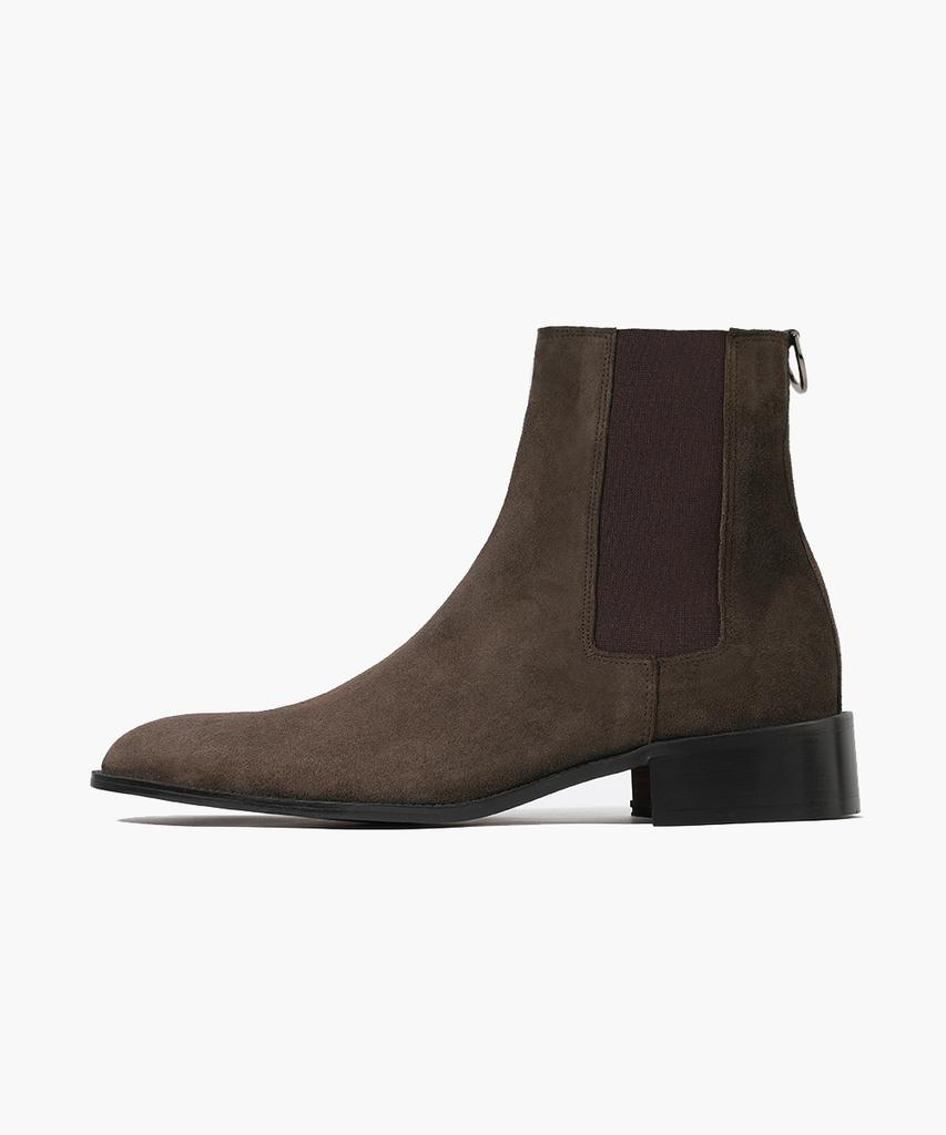 Firenze Atelier High Ankle Line Slim Toe Suede Chelsea Boots 3342-Qs [Dark Brown]