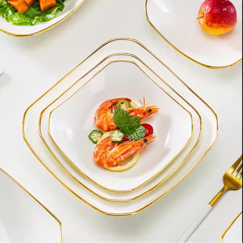 Taishun Gold Rim 7-inch Ruyi Ceramic Soup Plate