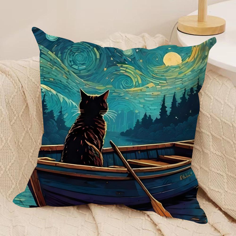 Classic Black Cat Cushion Cover Short plush Doublesided Print Square Throw Pillow Covers Sofa Home Cushion Decor