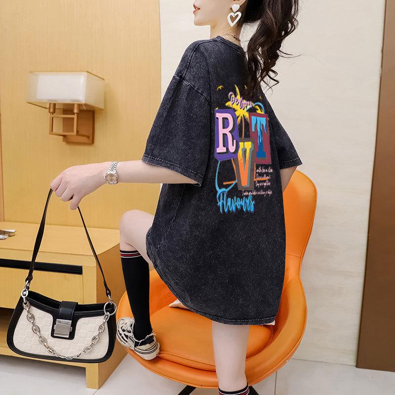 Women's Wash To Do Old Short-sleeved T-shirt Summer Large Size Design Sense Niche Chic Top