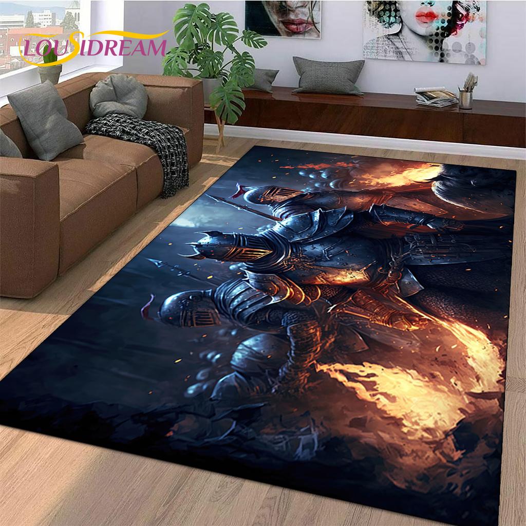 Knight Templar Cavalier Crusaders Cartoon Rug Carpet for Living Room Bedroom Decor,Non-slip Decoration for Sofa Doormat Gift Kid