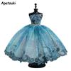 Blue Wave Ballet Dress For Barbie Doll Outfits 1/6 Doll Accessories Rhinestone Clothes 3-layer Skirt Ball Party Gown Kids Toy