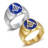 Кольцо новая хип-хоп бижутерия позолоченное синий клей масонское AG мужское кольцо