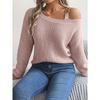 Autumn Winter Casual Metal Buckle Splicing Off-the-shoulder Pullover Sweater Fashion Elegant Lantern Long Sleeve Casual Simple Women Sweater Clothing