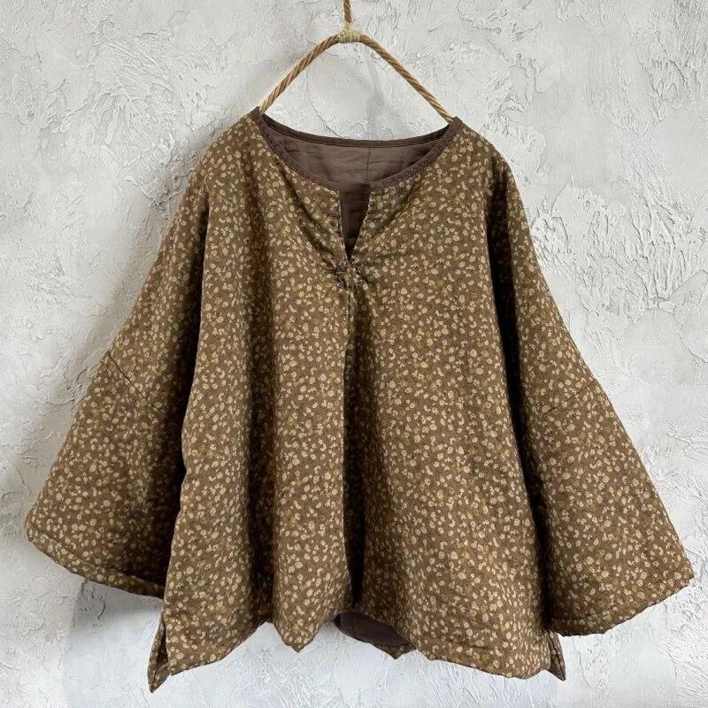 Johnature Женские парки с винтажным принтом и цветочным принтом, зимние пальто с v-образным вырезом и длинными рукавами, плюс хлопковые женские парки в китайском стиле