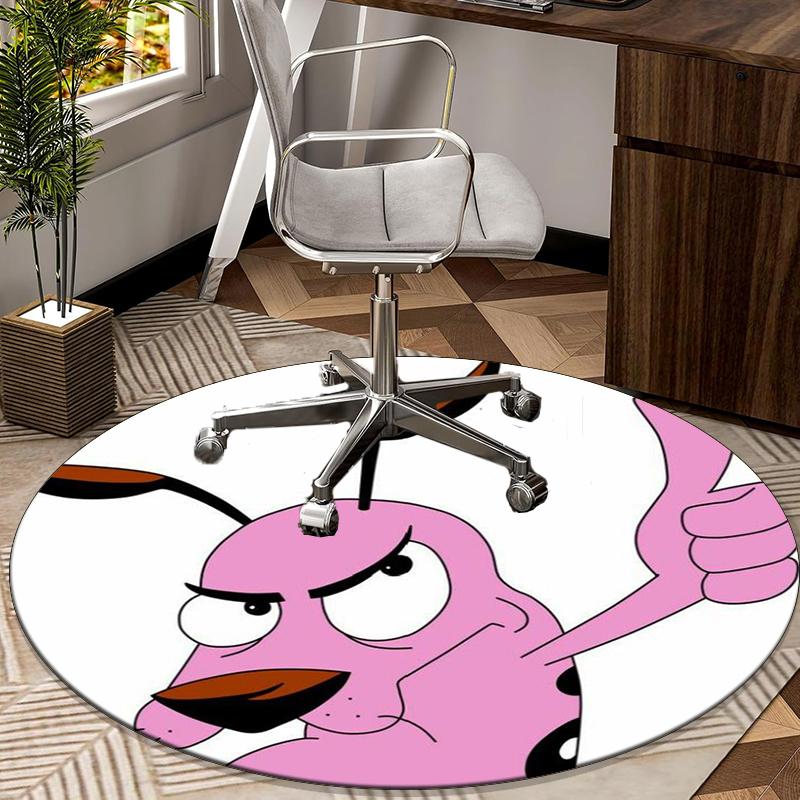 Pink Cowardly Dog Thumbs Up round carpet Chair cushion Round Entryway Rug, Soft Round Rugs for Living Room, Bedroom, Circle Carpet decor gifts