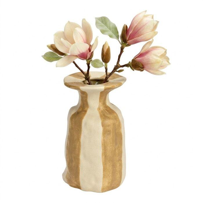 Vase en céramique rayé 15 x 26 cm beige