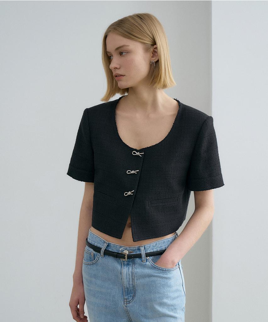 Renej U-Neck Tweed Crop Jacket