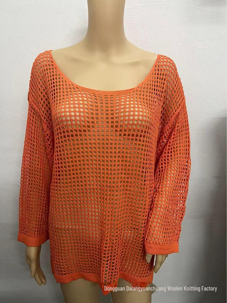European & American Mesh Knit Bikini Cover-Up Sweater - Women's Summer Beach Sunscreen Shirt