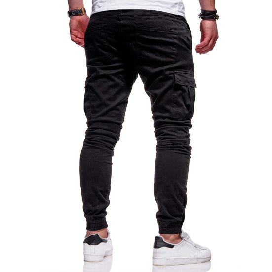 Men Thick Cargo Pants Drawstring Waist Warm Jogger Pants Autumn Winter