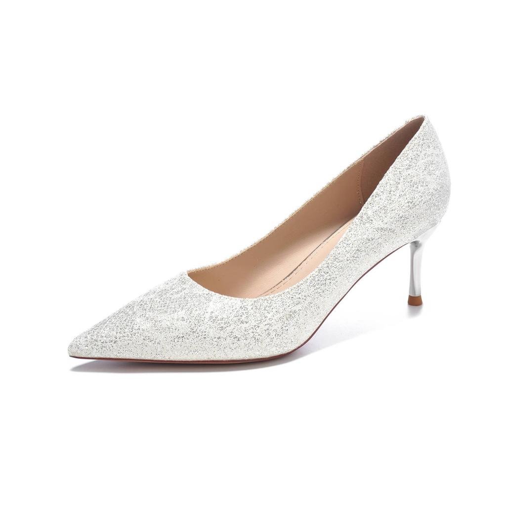 Блестящие туфли на высоком каблуке женские туфли на тонком каблуке с неглубоким горлом одинарные туфли из микрофибры свадебные туфли платье темперамент продвинутый смысл