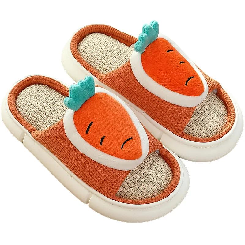 Спальня Милый Мультфильм Морковь Женские Конопляные Тапочки Весна Лето Дышащие Женские Льняные Шлепанцы Пол Пары Обувь