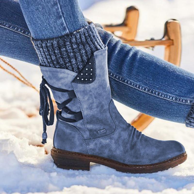 Ladies Warm Shoes Genuine Leather Snow Boots Woman Winter Boots Winter Women's Shoes Mid Calf Ladies Platform Booties