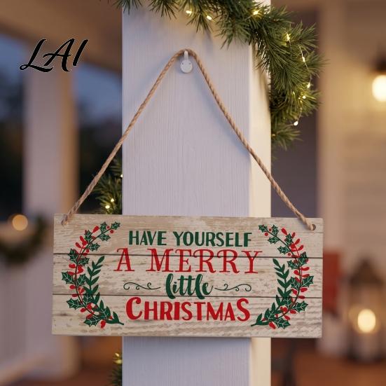 Outdoor Christmas Decoration Wood Hanging Sign with Jute Rope Have Yourself A Merry Entryway Little Rustic Door Hanger for Home Cafe Bar Decor Winter