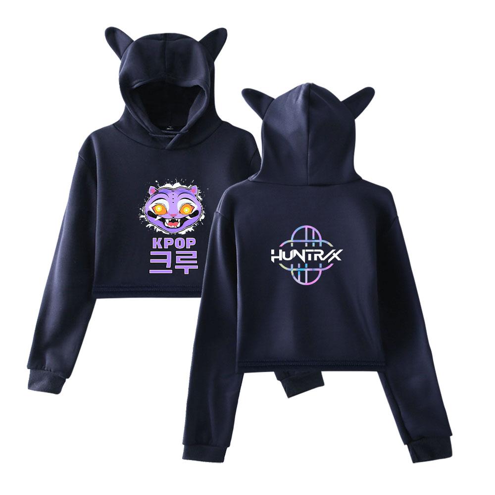 New KPop Demon Hunters Pullover Girls Casual Cat Cropped Hoodies Female Long Sleeve Sweatshirts Crop Top Women's Hoodie Sexy Tops