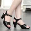 Women Fashion Black Comfort Summer Hollow Open Toe Square Heel Shoes Lady Spring Buckle Strap Open Toe Heels A9511