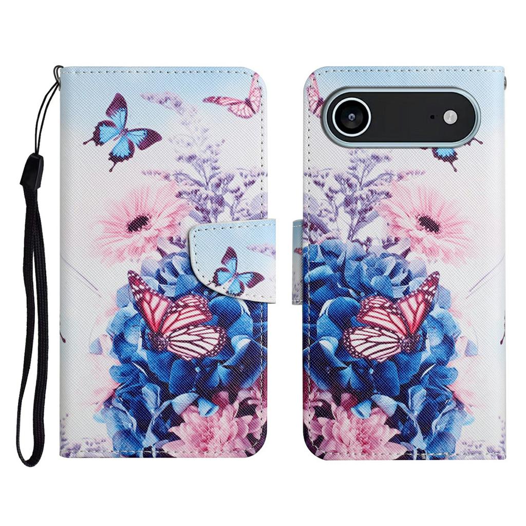 For iPhone 17 Air Case Pattern Printing Protective Leather Folio Phone Cover with Wrist Strap