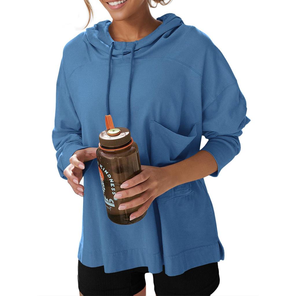 Женские негабаритные толстовки с длинными рукавами, повседневная свободная толстовка с капюшоном и завязками с боковыми разрезами для тренировок