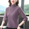 Women's Half-high Neck T-shirt Mother's Double-sided German Velvet Thickened Base Shirt Autumn and Winter Long-sleeved Fashionable Top